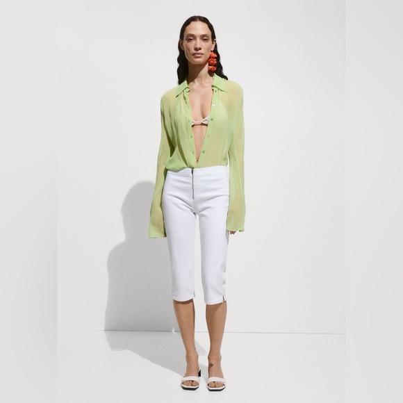 Mango White slim fit Capri jeans with zip NWT - Picture 3 of 4